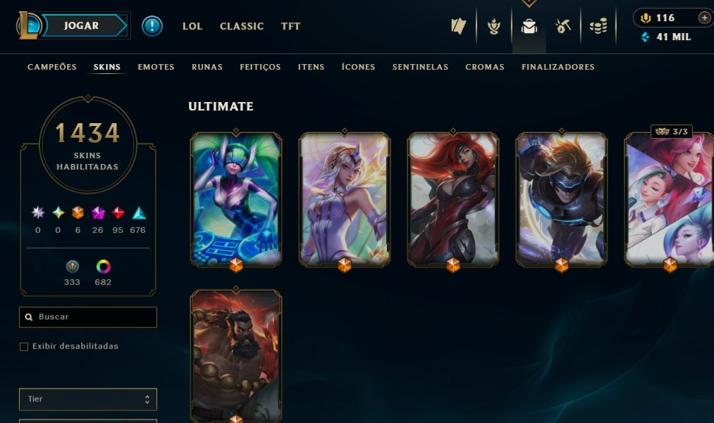 Conta lol Ex Grão-Mestre 1.434 skins, varios chibis do tft, tendo tudo no paoc