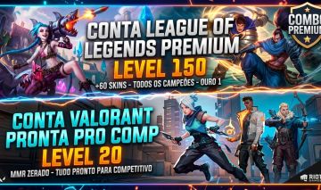 CONTA LOL (lvl 150) FULL CHAMPS + 60 SKINS + 17 BAÚS | VALORANT LVL 20 COMP OPEN