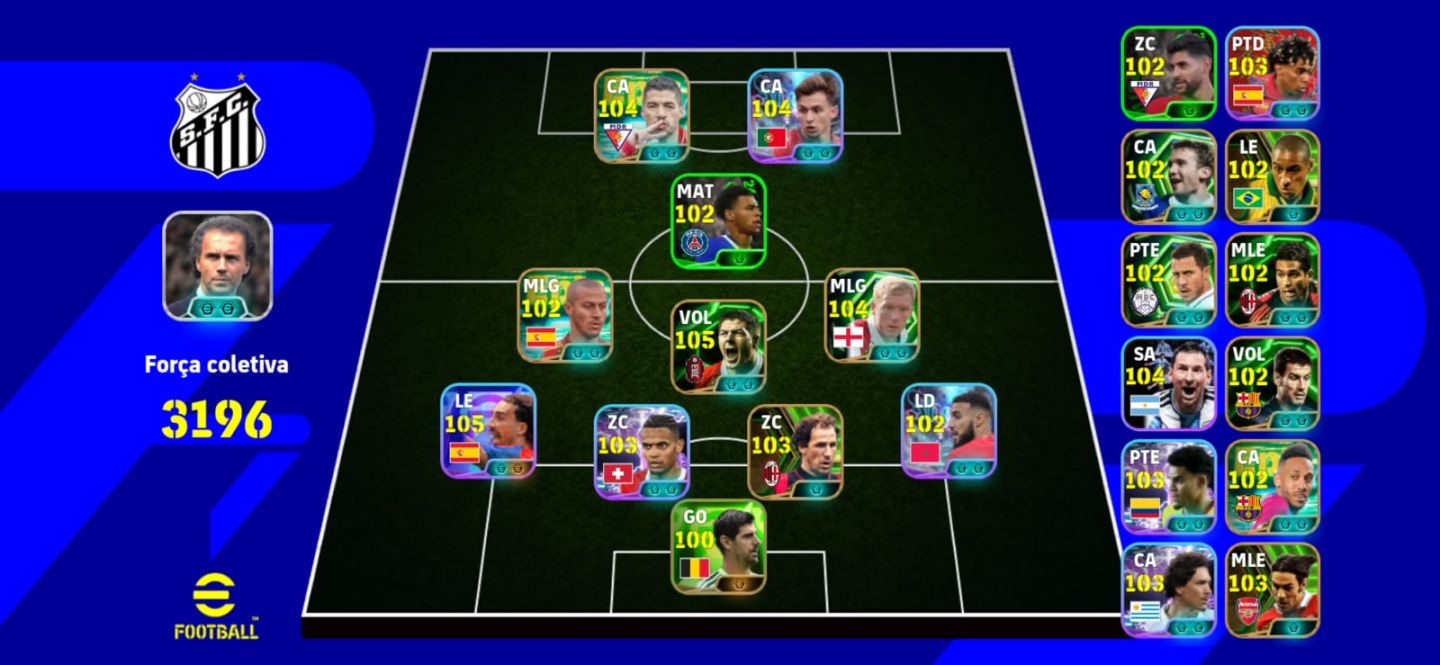 CONTA eFOOTBALL COM FORÇA COLETIVA 3196! CUCURELLA 105 + CRAQUES 105 !!