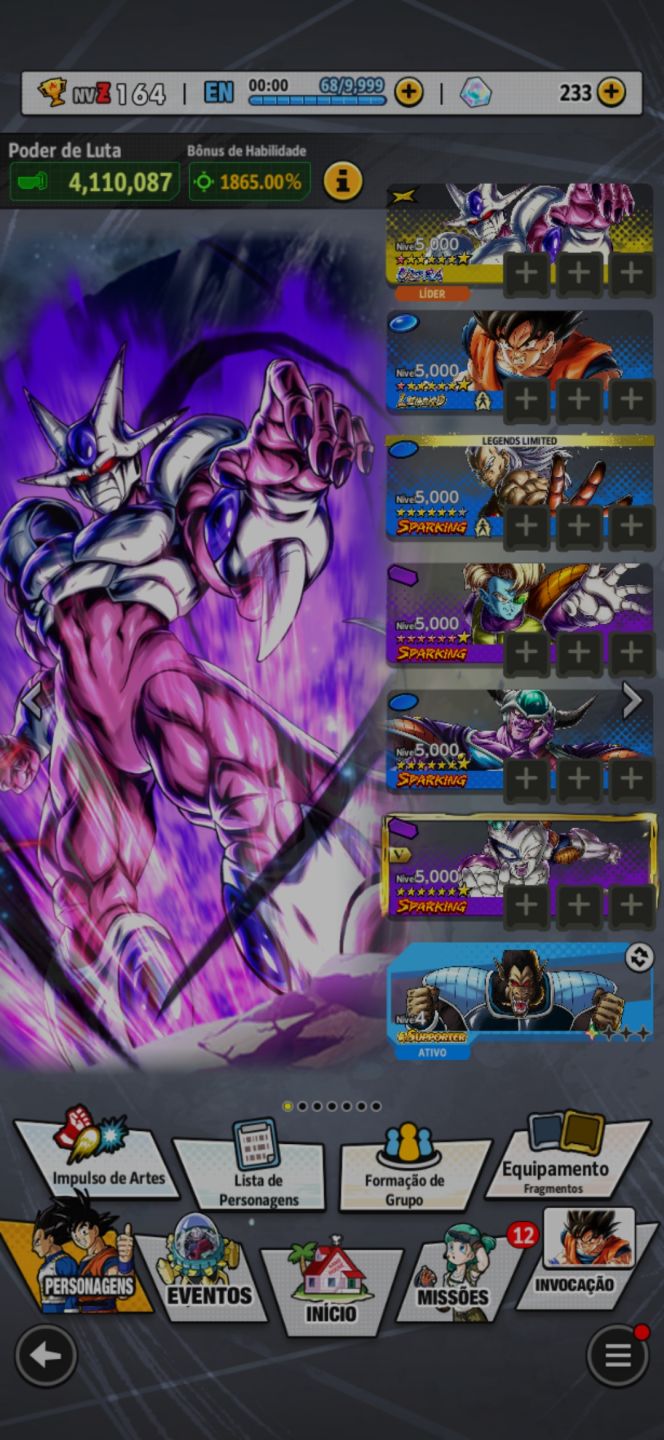 Conta com Goku Legend e Cooler Ultra 8 Estrelas com Andróide 13 LF 6 Estrelas
