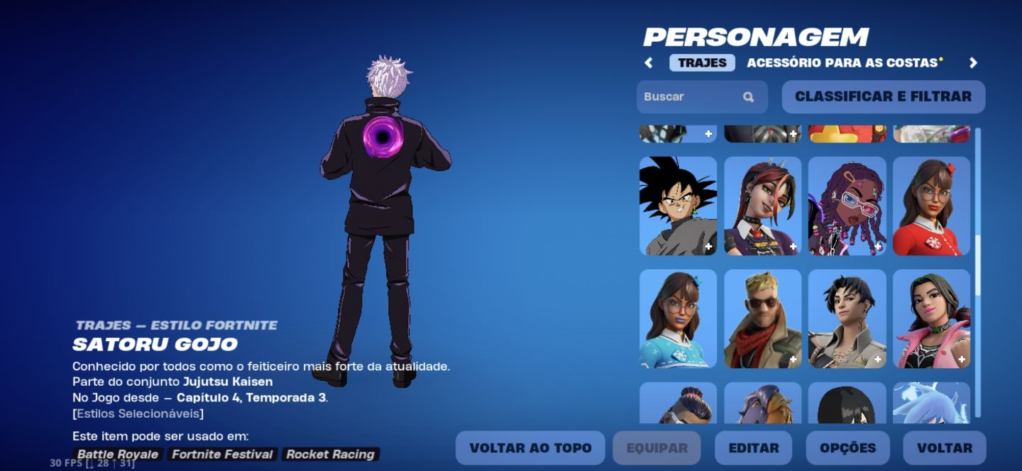 CONTA DE FORTNITE FULL ACESSO 56 SKINS COMO: GOJO, GOKU BLACK, LEVI, GOHAN E ETC