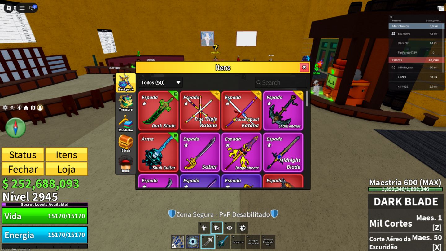 CONTA BLOX FRUITS COMPLETA LEVEL 2945 + DARK BLADE BRANCA + CREATION PERMANENT