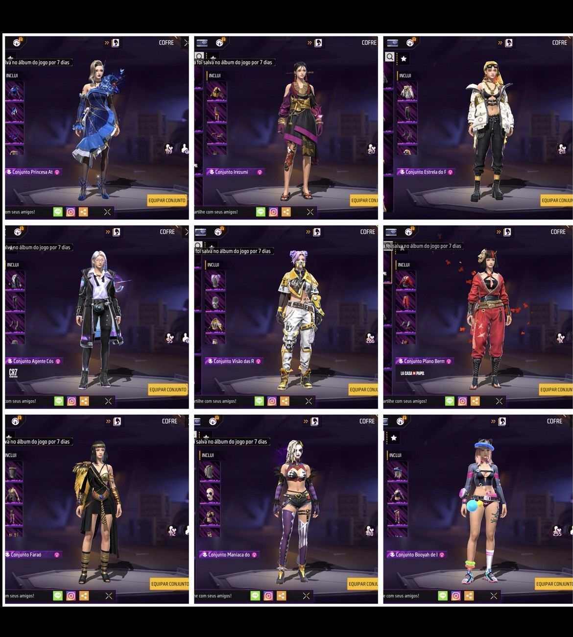 Conta de Free Fire Gemada Masculina e Feminina Veterana 598 Peitas Prime 6