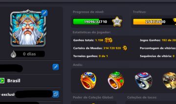 CONTA 8 BALL POOL NÍVEL 55 | 314 MILHÕES DE MOEDAS | 2547 TROFÉUS | 87 NOTAS