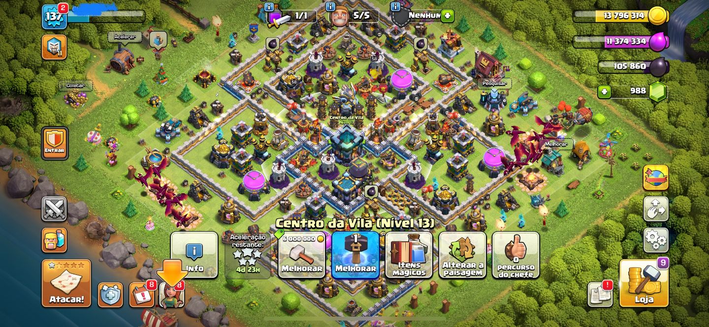 CONTA CLASH ROYALE 5K + CLASH OF CLANS CV 13
