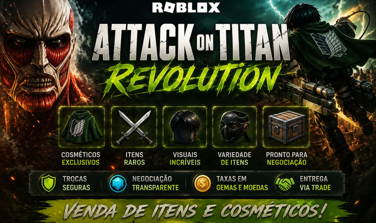 Attack On Titan REVOLUTION - ITENS, COSMÉTICOS E FAMÍLIA MITICA | ROBLOX