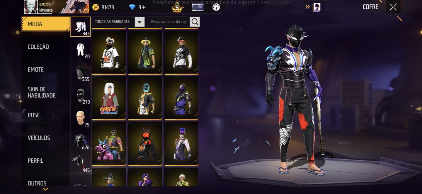 Conta level 78 com bastante skins