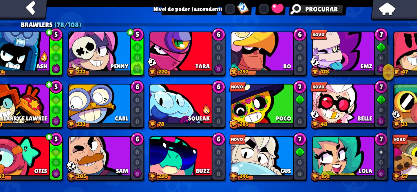 Conta de Brawl Stars com muitas skins