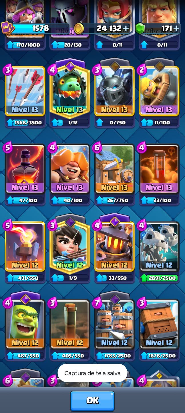 CONTA CLASH ROYALE ANTIGA COM ALGUMAS EVO DO META