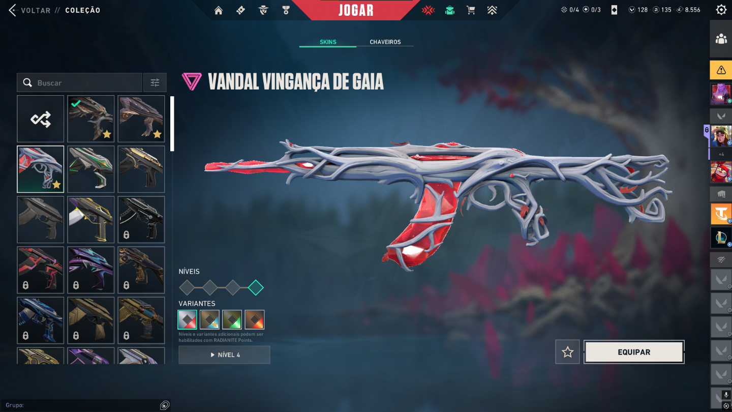 Conta de valorant com 4 skins de vandal, 2 phantom, 1 sheriff, 1 ghost e 1 guard