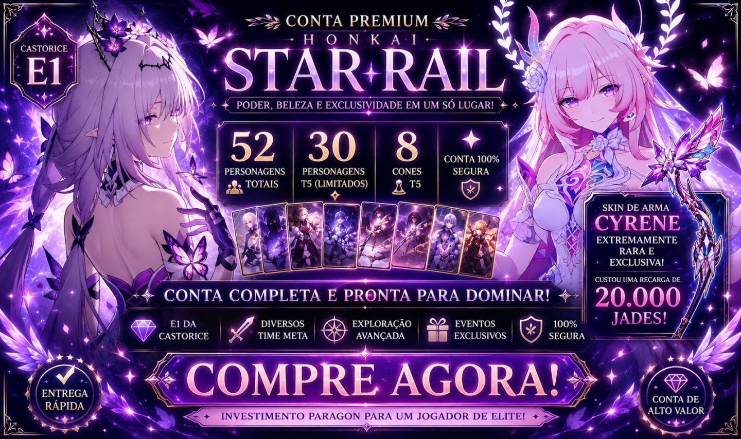 CYRENE + SKIN RARA | CASTORICE E1 + BISS | 30 T5 | 52 PERSONAGENS | 8 CONES T5