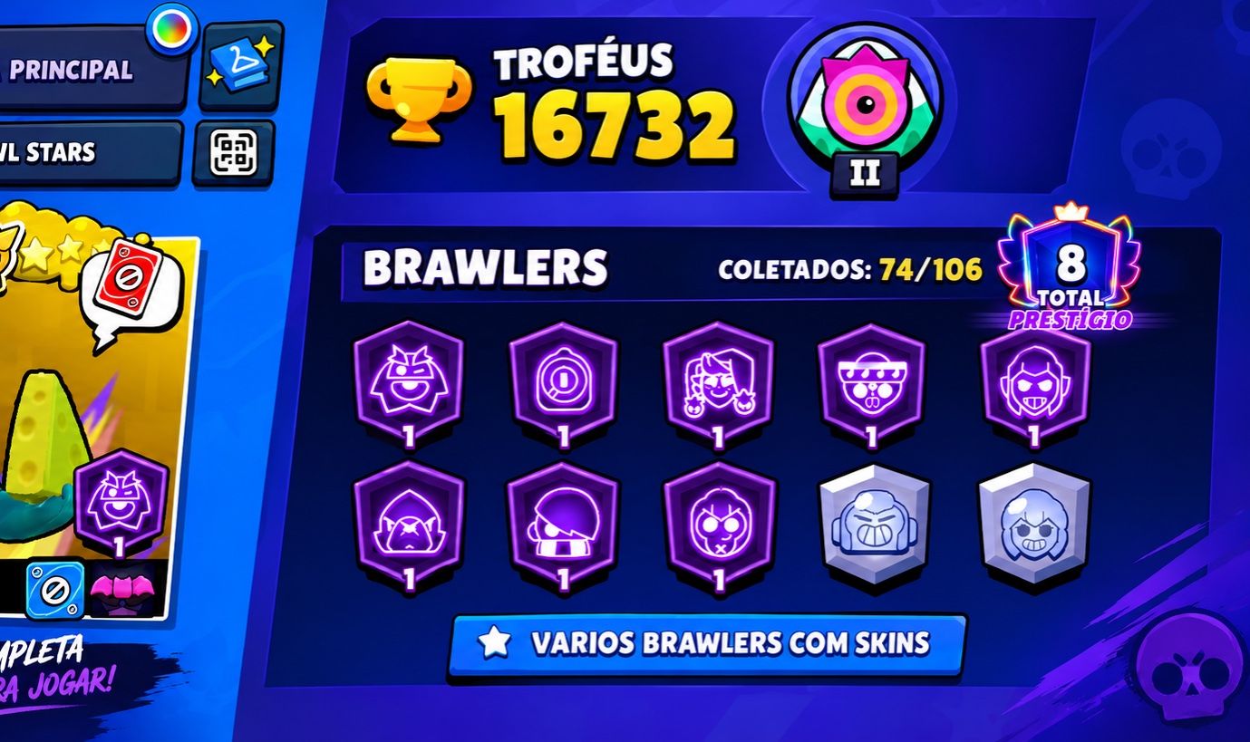 Brawl Stars | 16.7K Troféus + 74 Brawlers