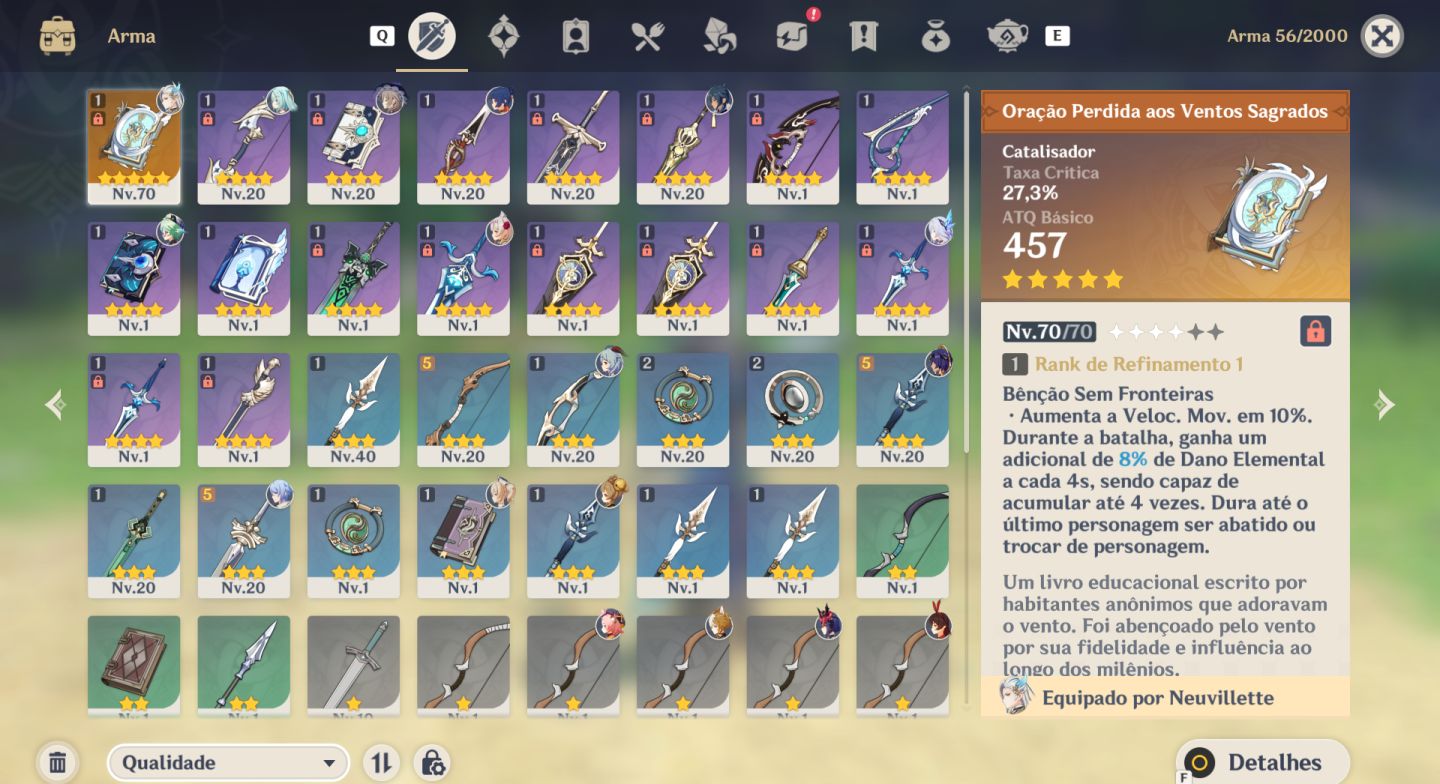 CONTA AR 41 COM NEUVILLETTE, SKIRK, AYATO, GANYU E 3700+ GEMAS