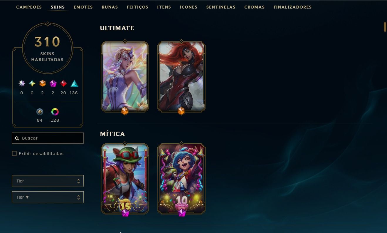 Conta LoL BR Lv 367 | 307 Skins | 2 Ultimate | Platina