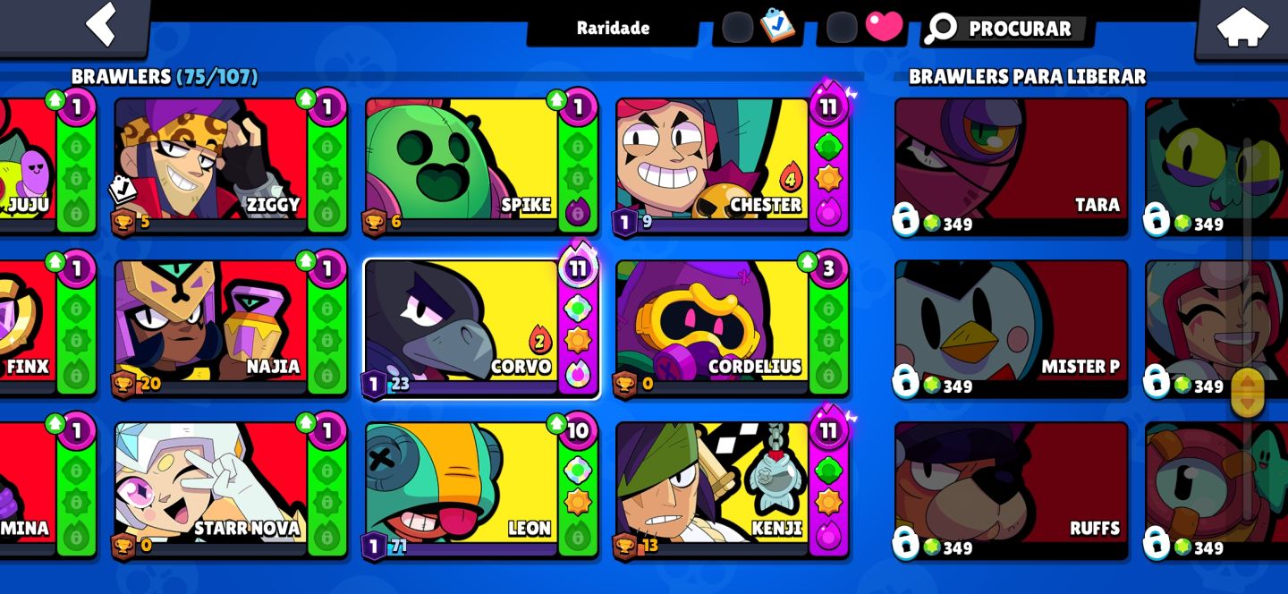 Conta de Braw stars com 22 mil troféus e 17 prestigios