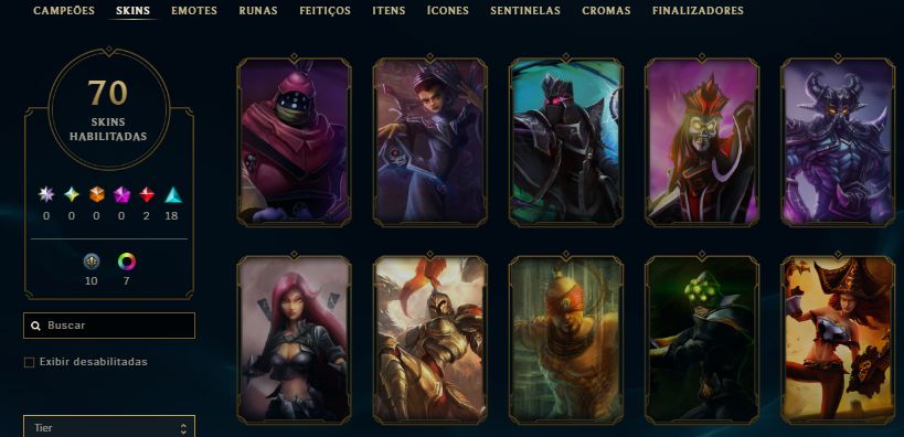CONTA GOLD 3 / 35 SKINS / KAYN ODISSEIA / YASUO TINTA SOMBRIA COM MOLDURA