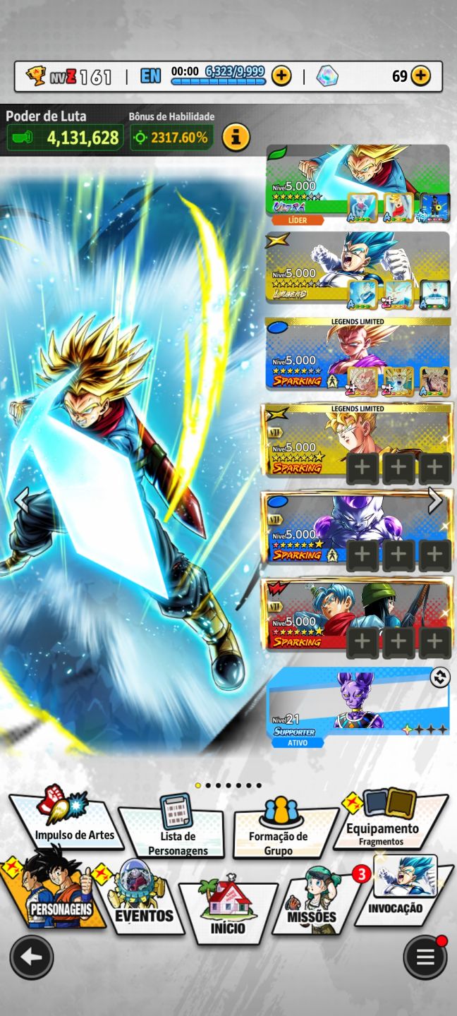 Conta de dragon ball legend com personagens