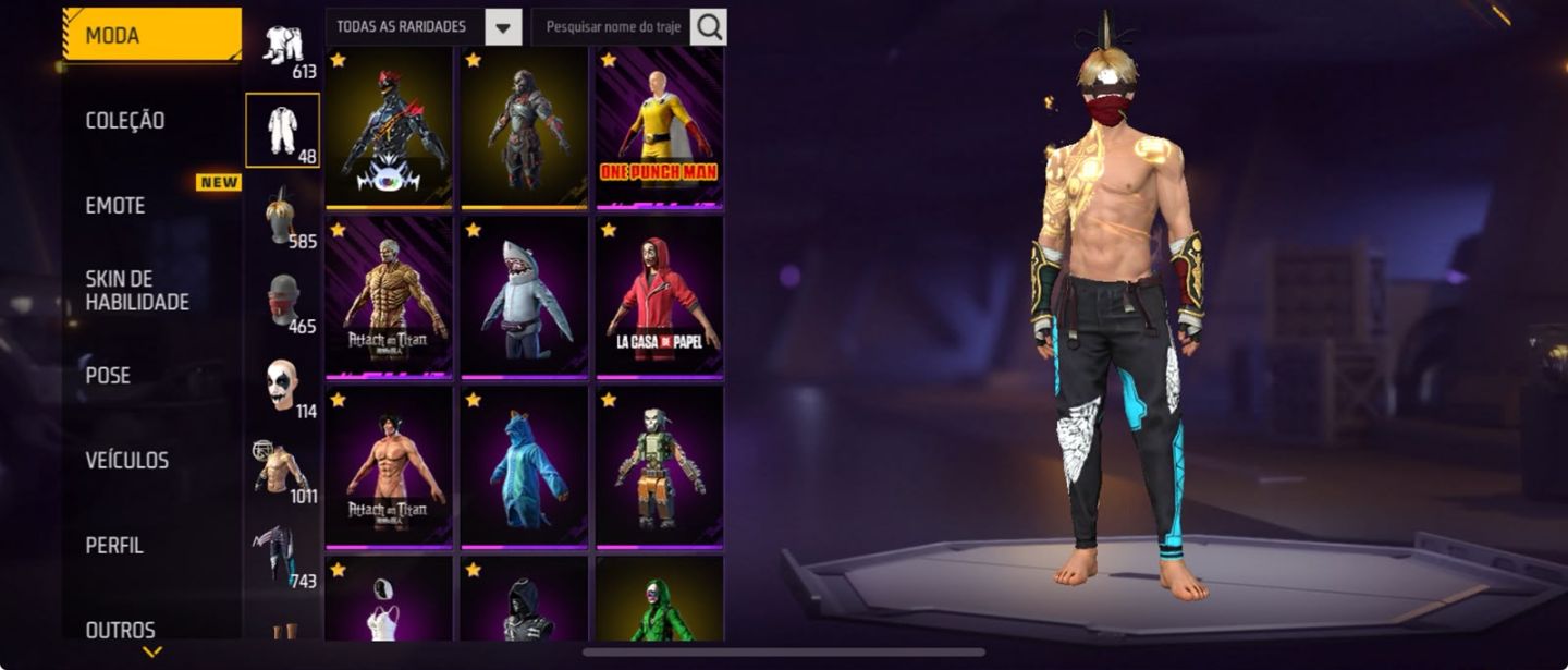 CONTA FREE FIRE FULL PARCERIA + 1K DE PEITAS + RAGNAROK+ PRIME 8 + PES DESCALÇO