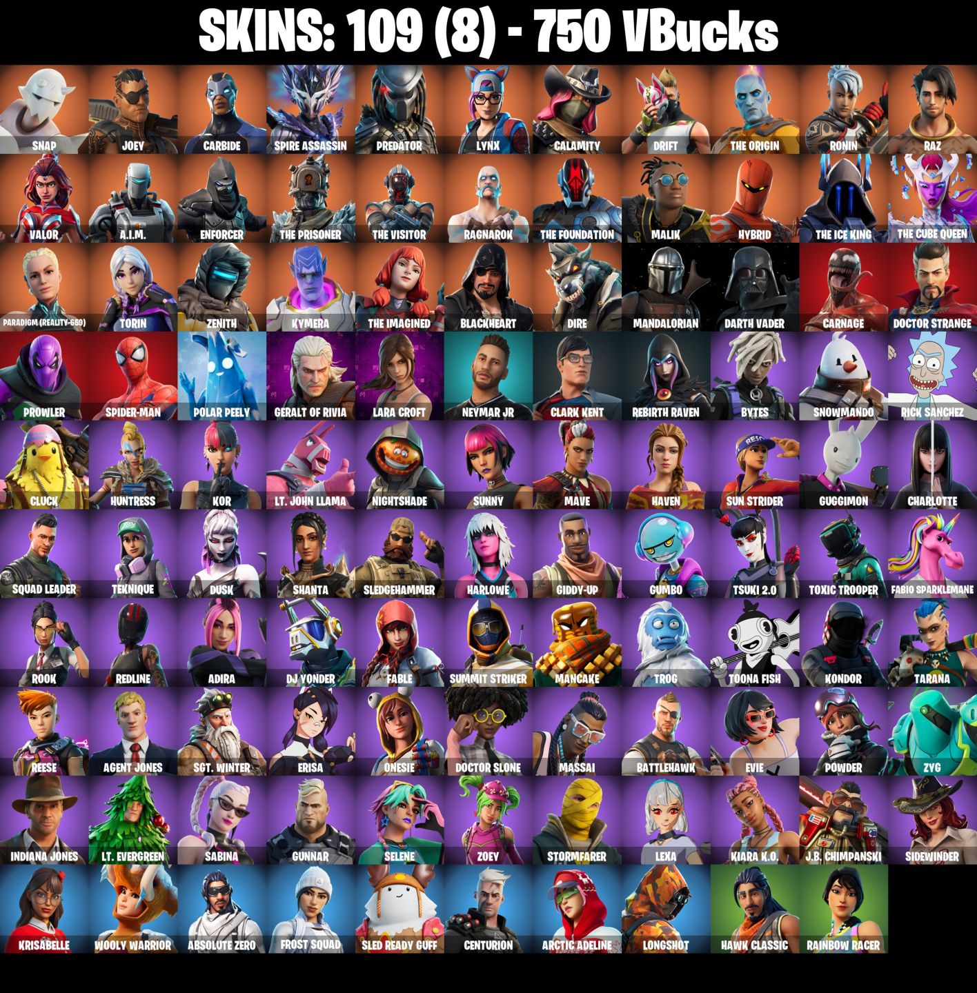 Conta Fortnite OG com Temporadas 4, 5, 6, 7, 8 | Ragnarok | Mako e 109 skins.