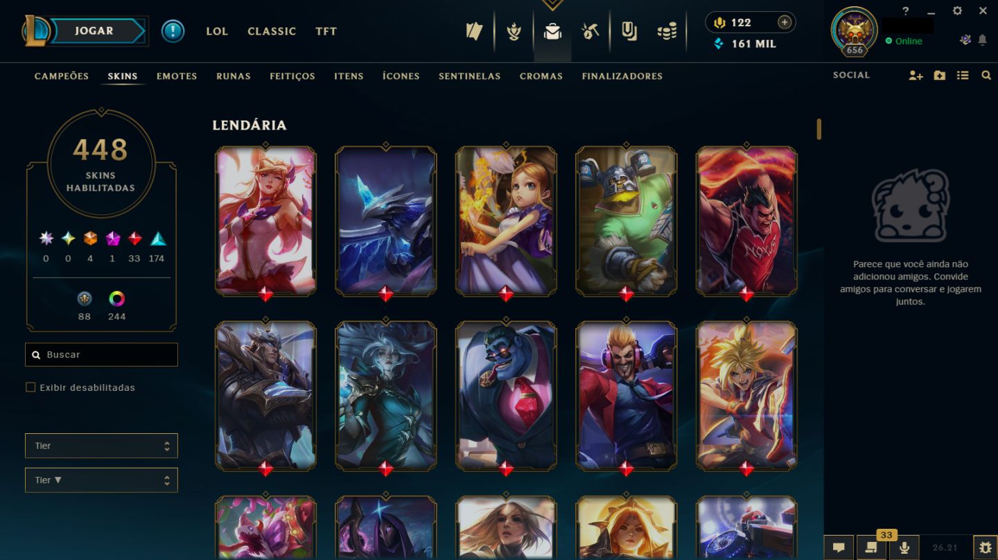 Lol Antiga Rara 2014 | 446 Skins + 41 Skins Vava | Prata 3/Unranked