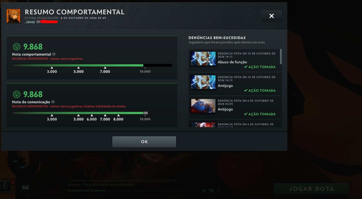 CONTA LENDA 1 - DOTA 2 3k.144 MMR - 10.000/10.000 BEHAVIOR