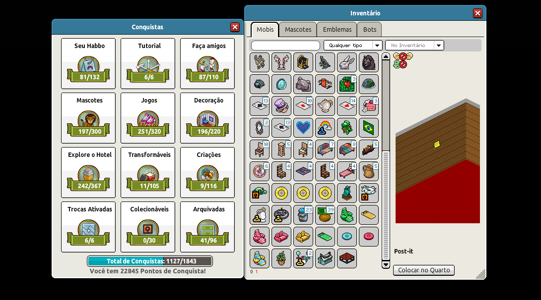CONTA HABBO BR ( UNICO DONO, COM VISU RAROS, PLACAR ALTO, ETC)