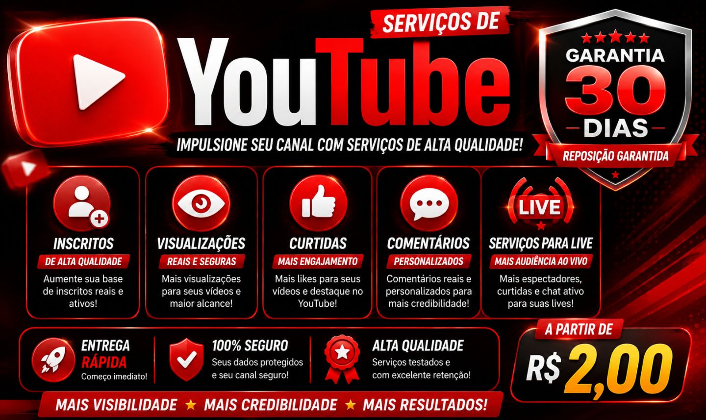 Youtube | Inscritos | Curtidas | Comentários | Views | Live