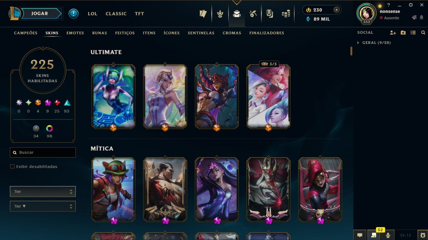 Conta Riot (LoL e Valorant) +225 Skins no Lol/+40 Skins (Premium+) no Valorant