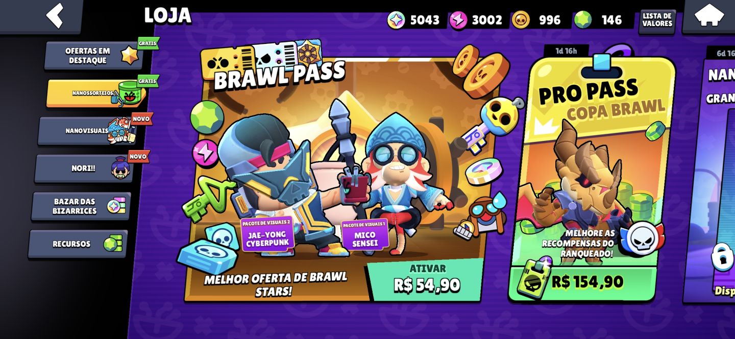 Conta Brawl Stars 19K Troféu | 50 Brawlers 3 lendário | 34 skins