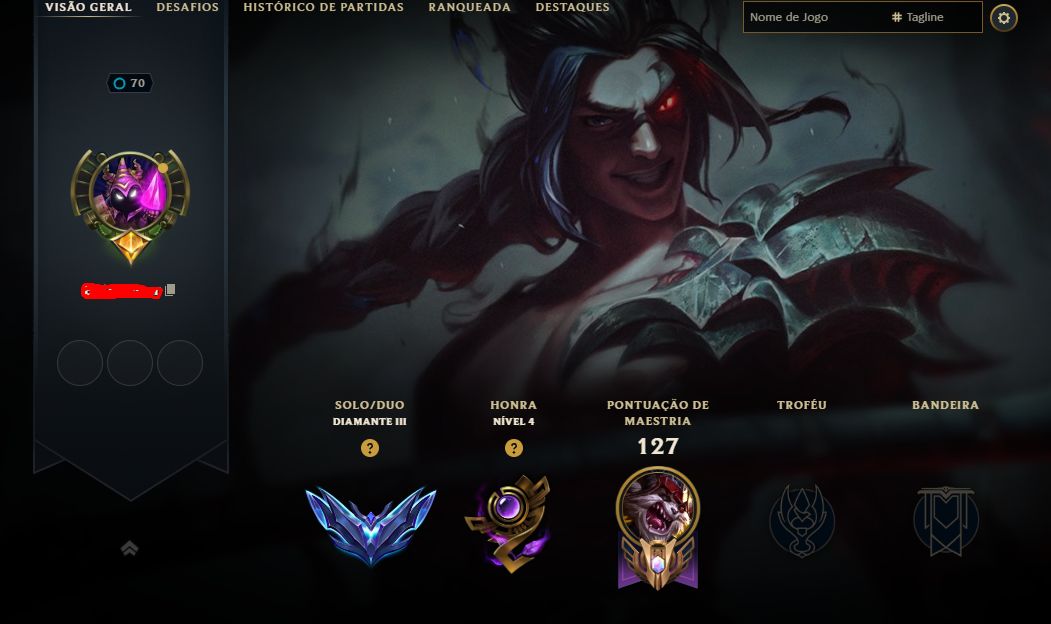 Conta lol lvl 70 diamante 3 boa para main ou smurf