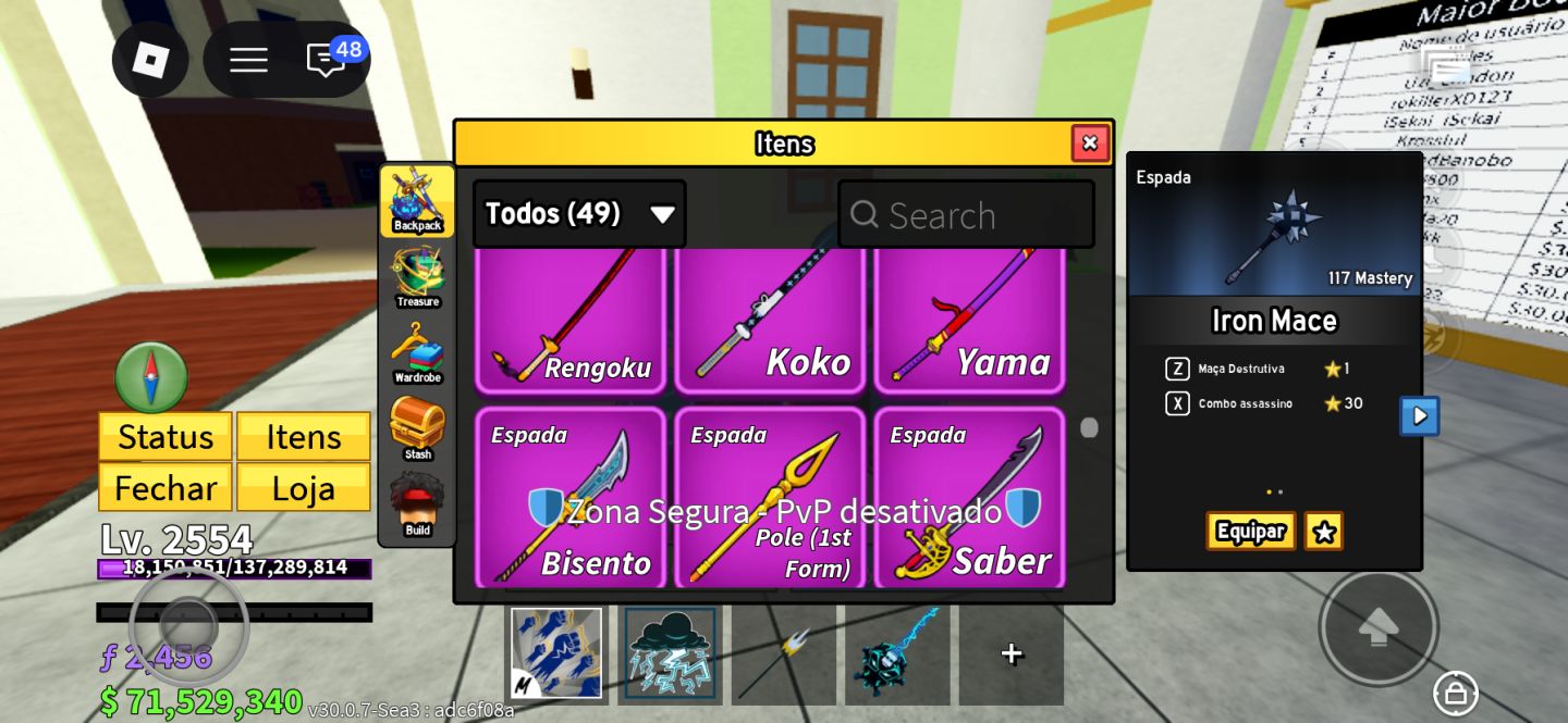 Conta blox fruits, Skin yoru v3 e varios itens raros