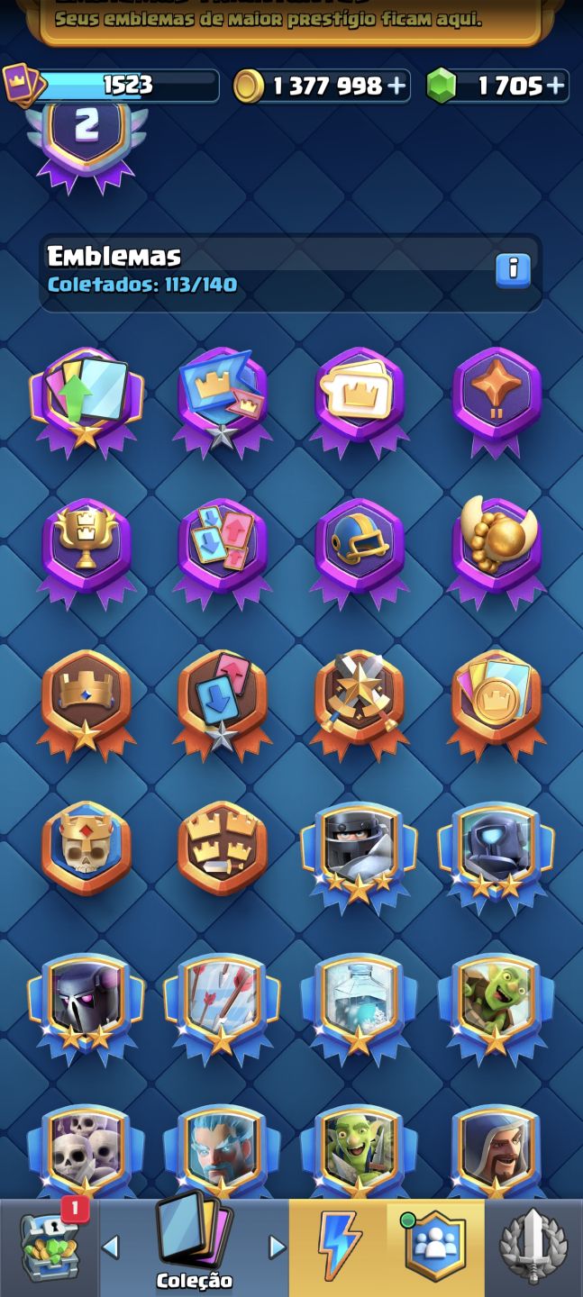 Conta Clash Royale com 1000 mil troféu, 1 milhão e 300 de ouro, 1400 gema e etc