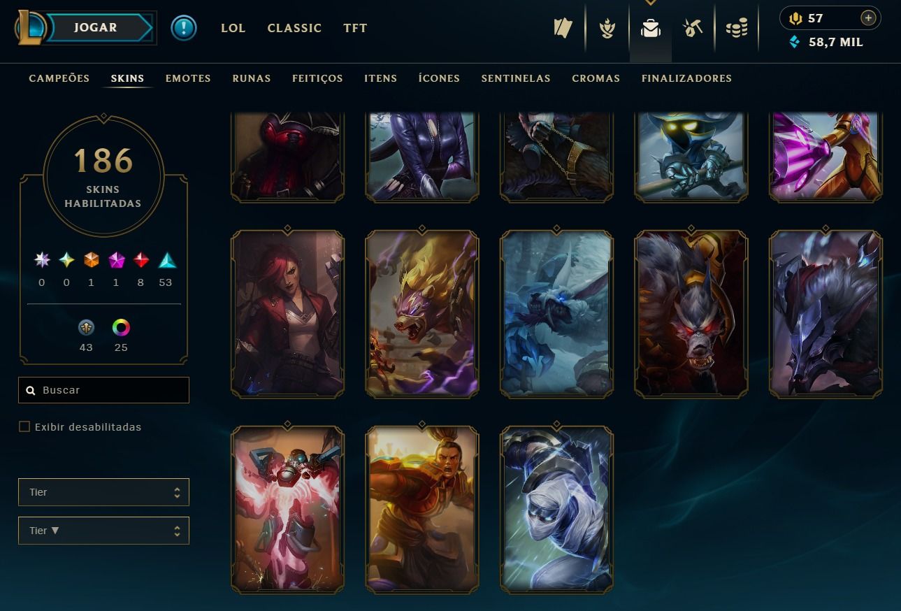 CONTA DE 2013 - 186 SKIN - LVL 242 - TODOS CAMPEÕES - 50K DE EA - 25 CROMAS
