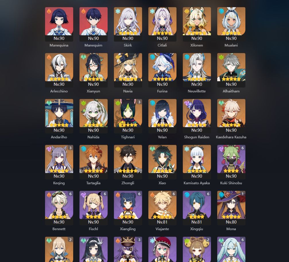 Conta Genshin Impact NA/AR60/28 T5/16 armas/Pity Garantido e Builds Insanas
