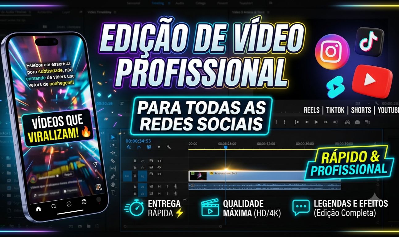 EDIÇÃO DE VÍDEO PROFISSIONAL| Tik tok, shorts, YouTube, Instagram e muito mais!