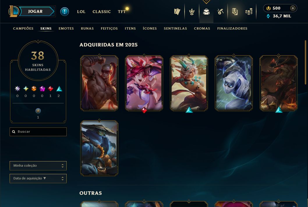 Conta LoL Smurf | MMR Gold | 45 Campeões | 38 Skins | Nível 36