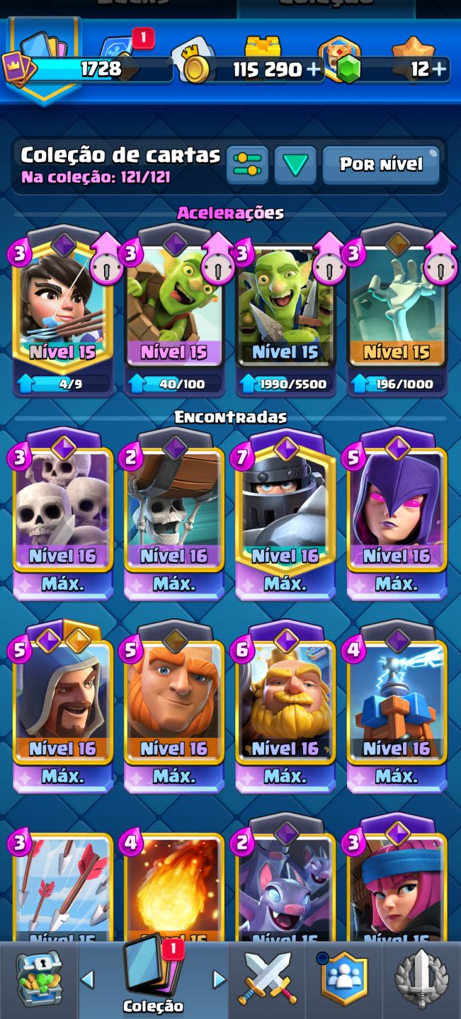 CR 11.5K TROFÉUS + 8 LVL 16 + 15 EVOLUÇÕES + ARENA 27