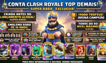 Conta Clash Royale Nível 16 Várias Cartas Nível Máximo 14k troféus Arena Campeão