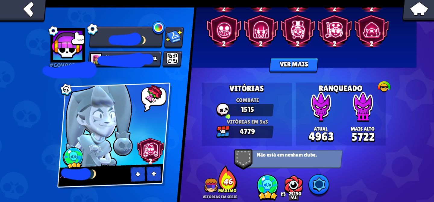 Conta Brawl Stars | 63K+ Troféus | 108/108 Brawlers | 55 prestigios
