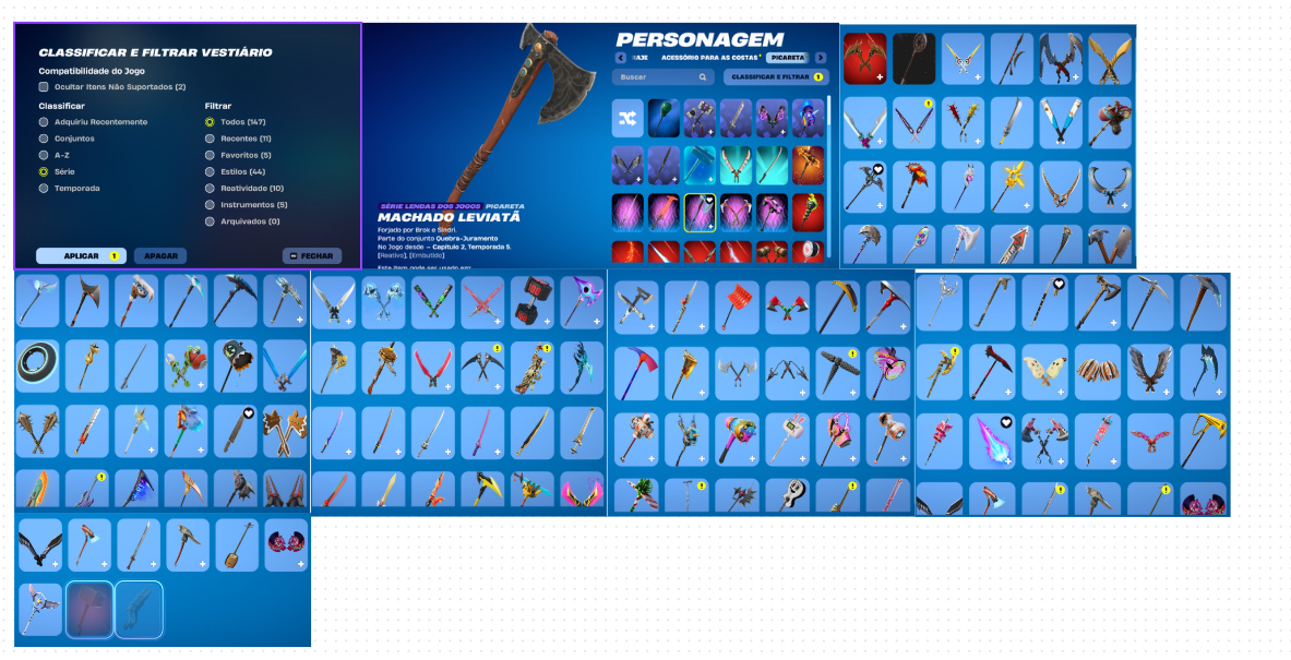 Conta Fortnite com 145 skins, 147 picaretas, 112 gliders, machado do kratos e +.
