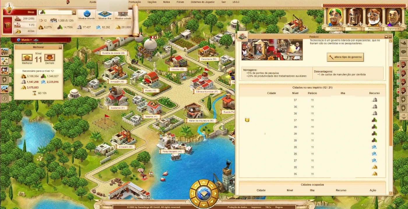 Conta Ikariam (Servidor BR Fates 44kk de pontos - Full Recursos e Nível Alto)