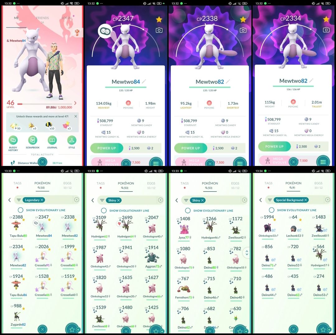 L46| 3 MEWTWO + 10 LENDÁRIOS + 50 SHINIES + 9 BG | LVL 46 pk20
