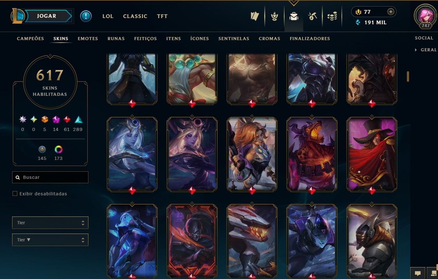 CONTA LOL BR 617 SKINS PLATINA III COM DADOS QUASE 200K DE EA PREÇO NEGOCIÁVEL