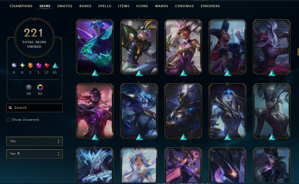 CONTA LOL 221 skins, 2 ultimates (DJ Sona e Ezreal Pulsefire) e 17 lendarias