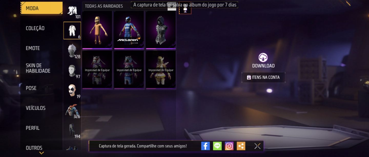 CONTA DE FF BRABA COM VARIAS SKINS