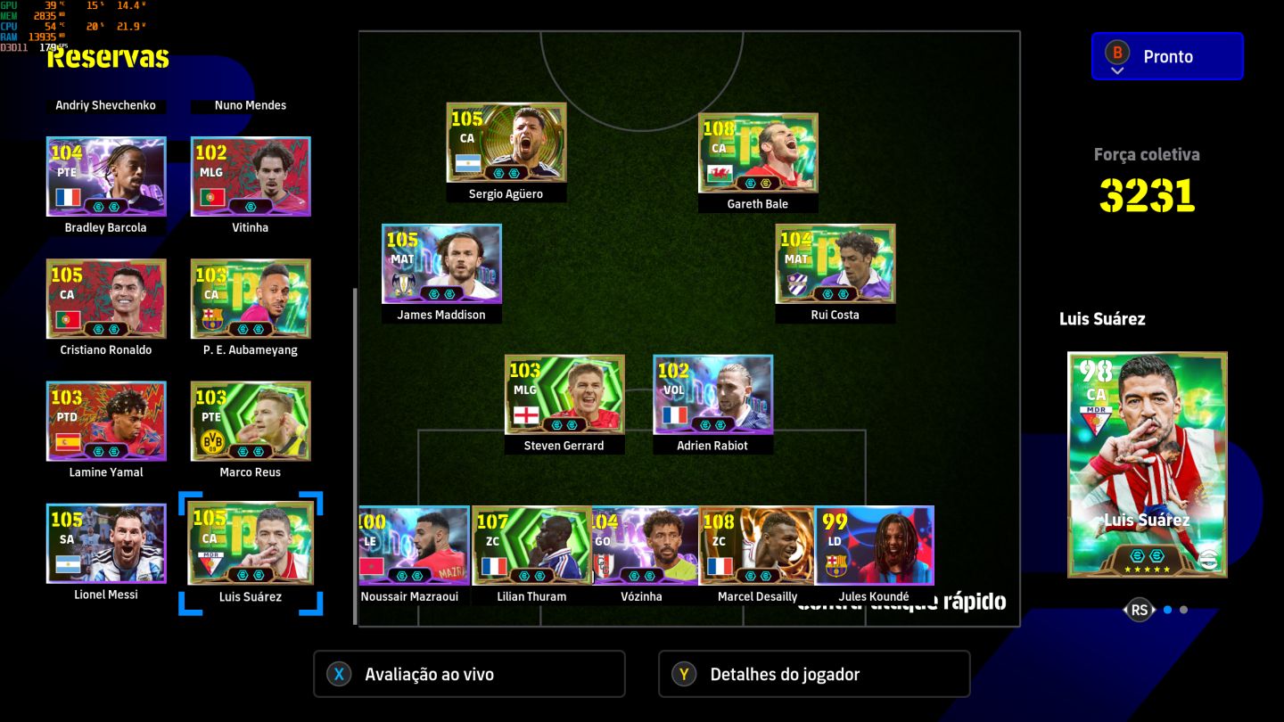 CONTA EFOOTBALL STEAM 3231| BALE 108 |DESAILLY 108|THURAN 107|AGÜERO 105|CR7 105