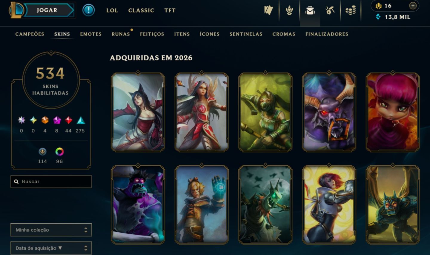 CONTA LOL NÍVEL 388 | 534 SKINS | 44 LENDÁRIAS | 4 ULTIMATE | 8 MÍTICAS