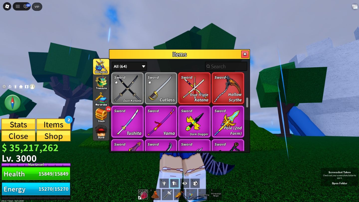 Conta blox fruits frutas perm, diversas espadas/armas e muito dinheiro