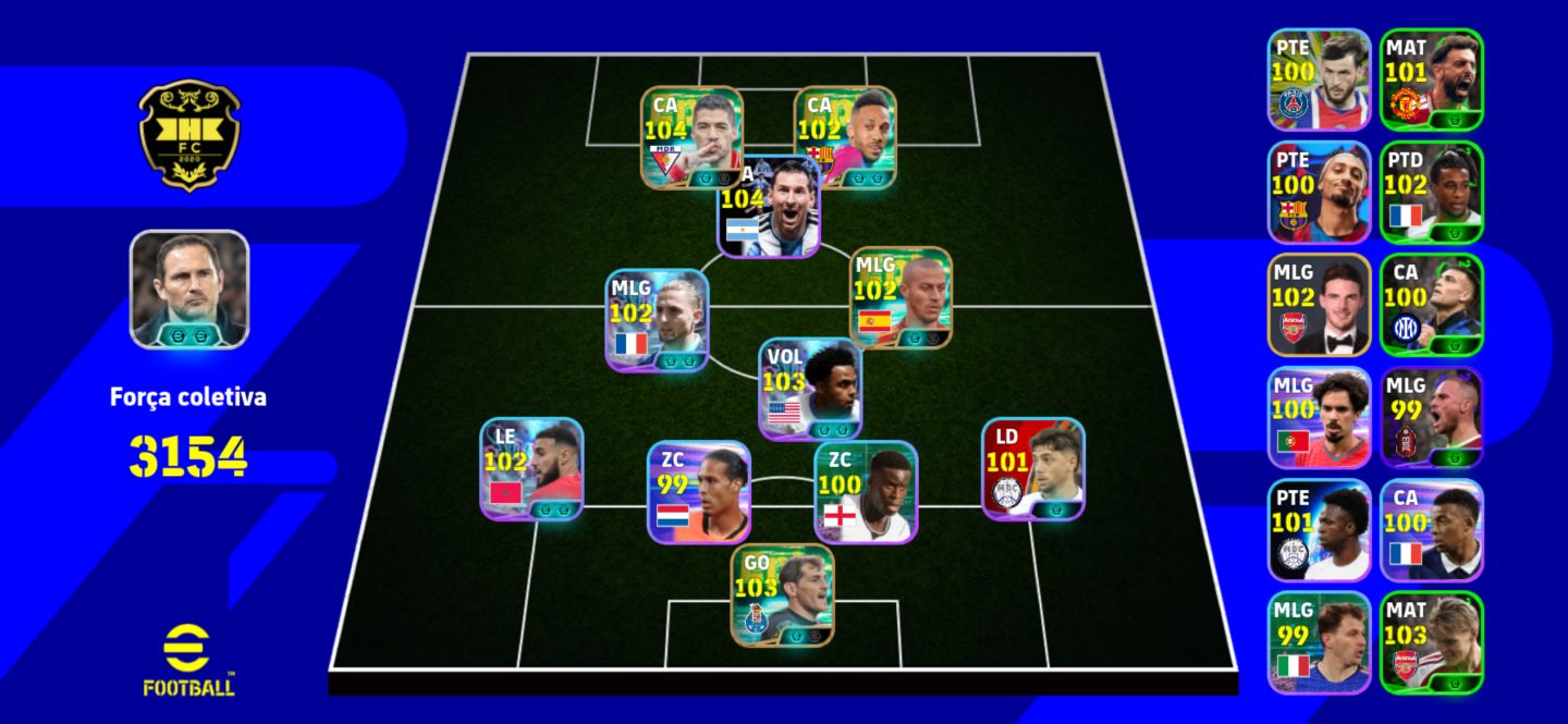 Conta eFootball Iniciante | alcantara 102+ suarez 104 | Força 3154