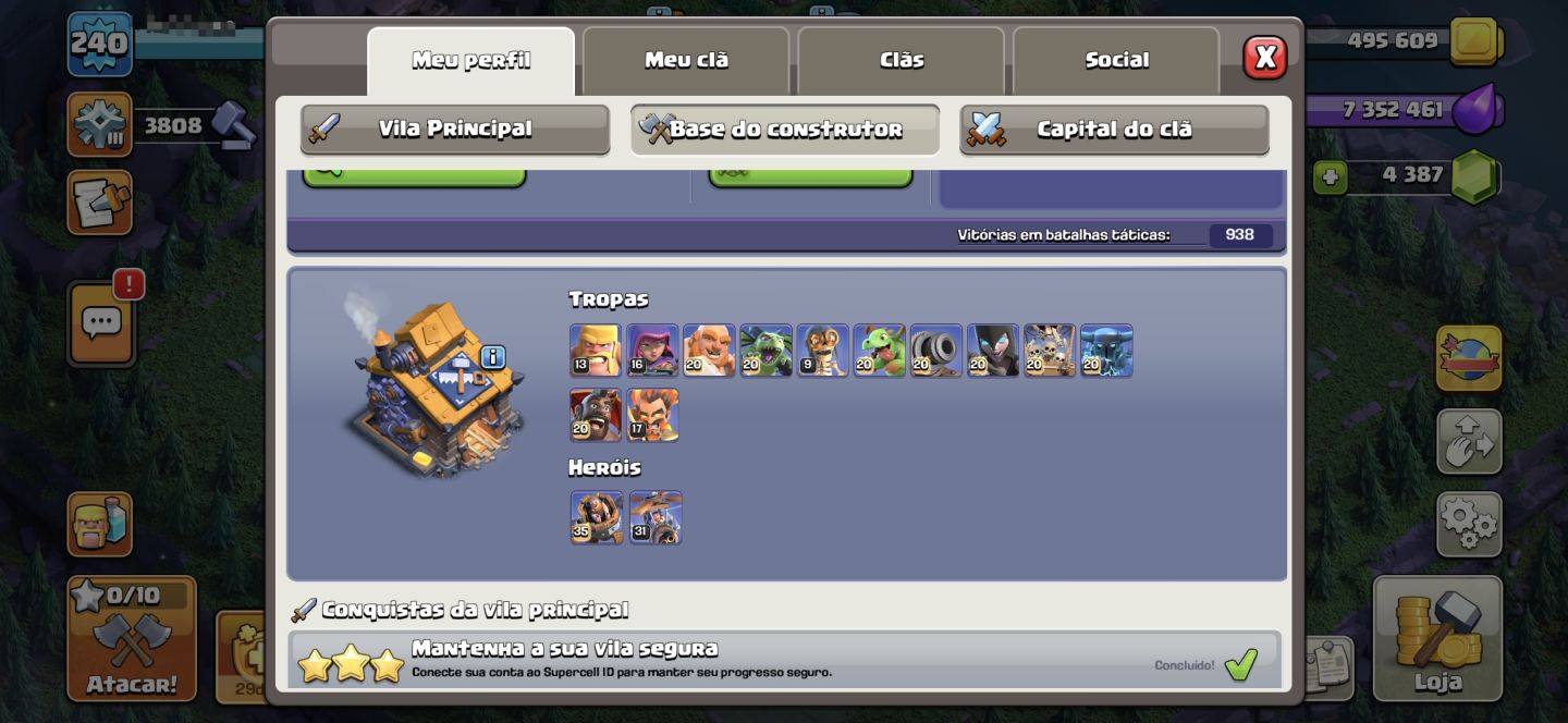 Cv 18 full, e muito rara com id raro e obstaculos antigos, muitas skins de herói